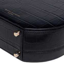 Aspinal Of London Black Croc Embossed Leather Hat Box Shoulder Bag
