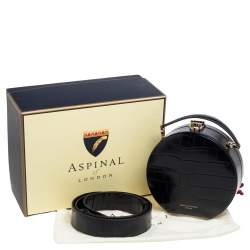 Aspinal Of London Black Croc Embossed Leather Hat Box Shoulder Bag