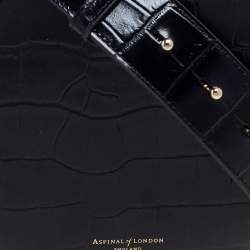 Aspinal Of London Black Croc Embossed Leather Hat Box Shoulder Bag