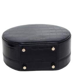 Aspinal Of London Black Croc Embossed Leather Hat Box Shoulder Bag