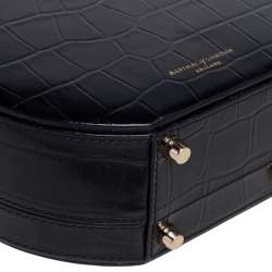 Aspinal Of London Black Croc Embossed Leather Hat Box Shoulder Bag