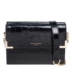 Aspinal Of London Black Croc Embossed Leather Chelsea Shoulder Bag