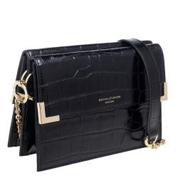 Aspinal Of London Black Croc Embossed Leather Chelsea Shoulder Bag