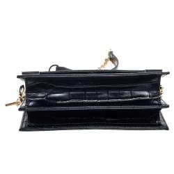 Aspinal Of London Black Croc Embossed Leather Chelsea Shoulder Bag