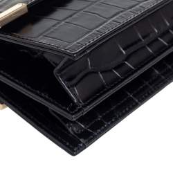 Aspinal Of London Black Croc Embossed Leather Chelsea Shoulder Bag