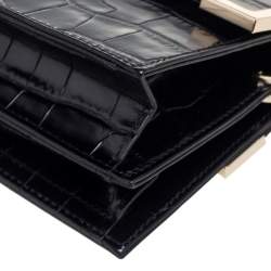 Aspinal Of London Black Croc Embossed Leather Chelsea Shoulder Bag