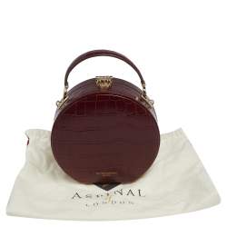 Pre Owned Aspinal Of London Burgundy Croc Embossed Leather Hat Box Shoulder Bag