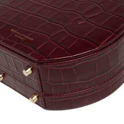 Pre Owned Aspinal Of London Burgundy Croc Embossed Leather Hat Box Shoulder Bag