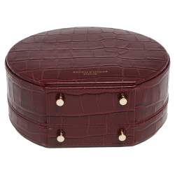 Pre Owned Aspinal Of London Burgundy Croc Embossed Leather Hat Box Shoulder Bag