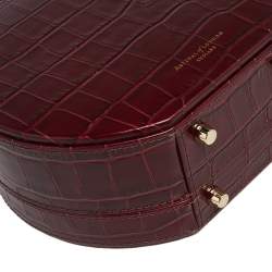 Pre Owned Aspinal Of London Burgundy Croc Embossed Leather Hat Box Shoulder Bag