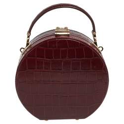 Pre Owned Aspinal Of London Burgundy Croc Embossed Leather Hat Box Shoulder Bag