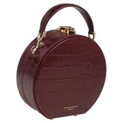 Pre Owned Aspinal Of London Burgundy Croc Embossed Leather Hat Box Shoulder Bag