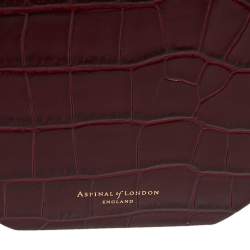 Pre Owned Aspinal Of London Burgundy Croc Embossed Leather Hat Box Shoulder Bag