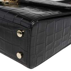 Pre Owned Aspinal Of London Black Croc Embossed Leather Mayfair Top Handle Bag