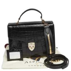 Pre Owned Aspinal Of London Black Croc Embossed Leather Mayfair Top Handle Bag