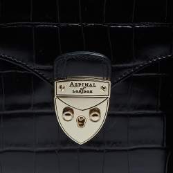 Pre Owned Aspinal Of London Black Croc Embossed Leather Mayfair Top Handle Bag