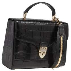 Pre Owned Aspinal Of London Black Croc Embossed Leather Mayfair Top Handle Bag