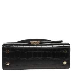 Pre Owned Aspinal Of London Black Croc Embossed Leather Mayfair Top Handle Bag