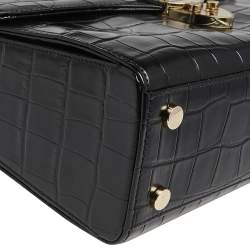 Pre Owned Aspinal Of London Black Croc Embossed Leather Mayfair Top Handle Bag