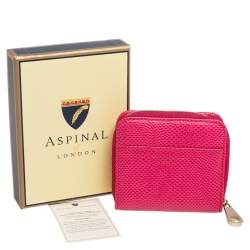 Aspinal of London Pink Snake Embossed Leather Zip Around Compact Wallet