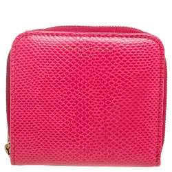 Aspinal of London Pink Snake Embossed Leather Zip Around Compact Wallet