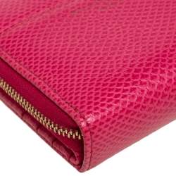 Aspinal of London Pink Snake Embossed Leather Zip Around Compact Wallet