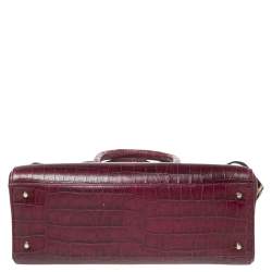 Pre Owned Aspinal Of London Burgundy Croc Embossed Leather Brook Street Tote