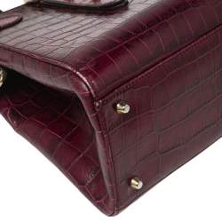 Pre Owned Aspinal Of London Burgundy Croc Embossed Leather Brook Street Tote