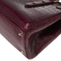 Pre Owned Aspinal Of London Burgundy Croc Embossed Leather Brook Street Tote
