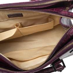 Pre Owned Aspinal Of London Burgundy Croc Embossed Leather Brook Street Tote