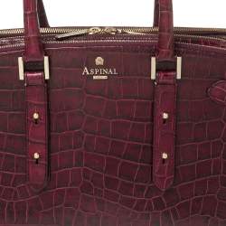 Pre Owned Aspinal Of London Burgundy Croc Embossed Leather Brook Street Tote