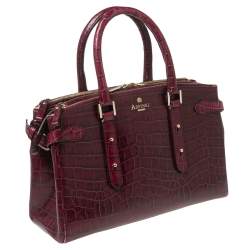 Pre Owned Aspinal Of London Burgundy Croc Embossed Leather Brook Street Tote