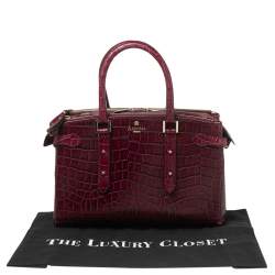Pre Owned Aspinal Of London Burgundy Croc Embossed Leather Brook Street Tote