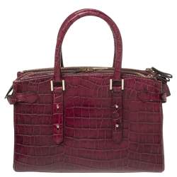 Pre Owned Aspinal Of London Burgundy Croc Embossed Leather Brook Street Tote