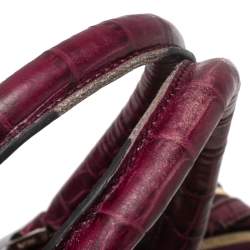 Pre Owned Aspinal Of London Burgundy Croc Embossed Leather Brook Street Tote