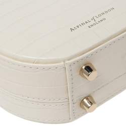 Aspinal Of London Cream Croc Embossed Leather Hat Box Shoulder Bag