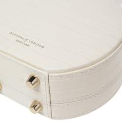 Aspinal Of London Cream Croc Embossed Leather Hat Box Shoulder Bag