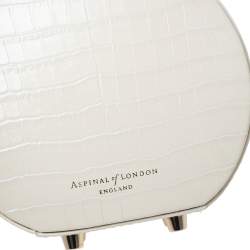 Aspinal Of London Cream Croc Embossed Leather Hat Box Shoulder Bag