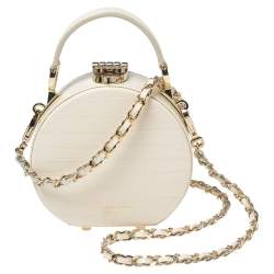 Aspinal Of London Cream Croc Embossed Leather Hat Box Shoulder Bag