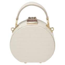 Aspinal Of London Cream Croc Embossed Leather Hat Box Shoulder Bag