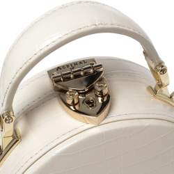 Aspinal Of London Cream Croc Embossed Leather Hat Box Shoulder Bag