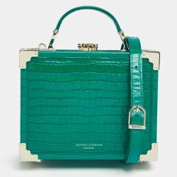 Aspinal Of London Green Croc Embossed Leather Trunk Top Handle Bag