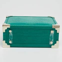 Aspinal Of London Green Croc Embossed Leather Trunk Top Handle Bag