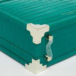 Aspinal Of London Green Croc Embossed Leather Trunk Top Handle Bag