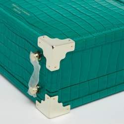 Aspinal Of London Green Croc Embossed Leather Trunk Top Handle Bag