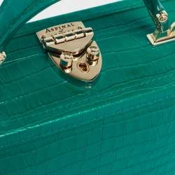 Aspinal Of London Green Croc Embossed Leather Trunk Top Handle Bag