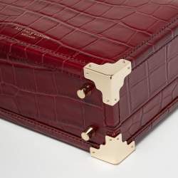 Aspinal of London Red Croc Embossed Leather Mini Trunk Top Handle Bag