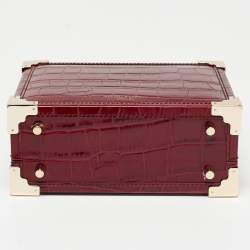 Aspinal of London Red Croc Embossed Leather Mini Trunk Top Handle Bag