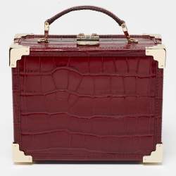 Aspinal of London Red Croc Embossed Leather Mini Trunk Top Handle Bag