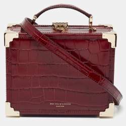 Aspinal of London Red Croc Embossed Leather Mini Trunk Top Handle Bag